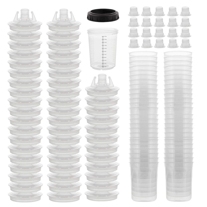 Master Airbrush Master Paint System MPS Disposable Paint Spray Gun Cup Liners and Lid System, 50 Pack Mini Size 6 Ounce (180ml) Kit - 50 Cup Liners, 50 Lids with Strainer - Image 1